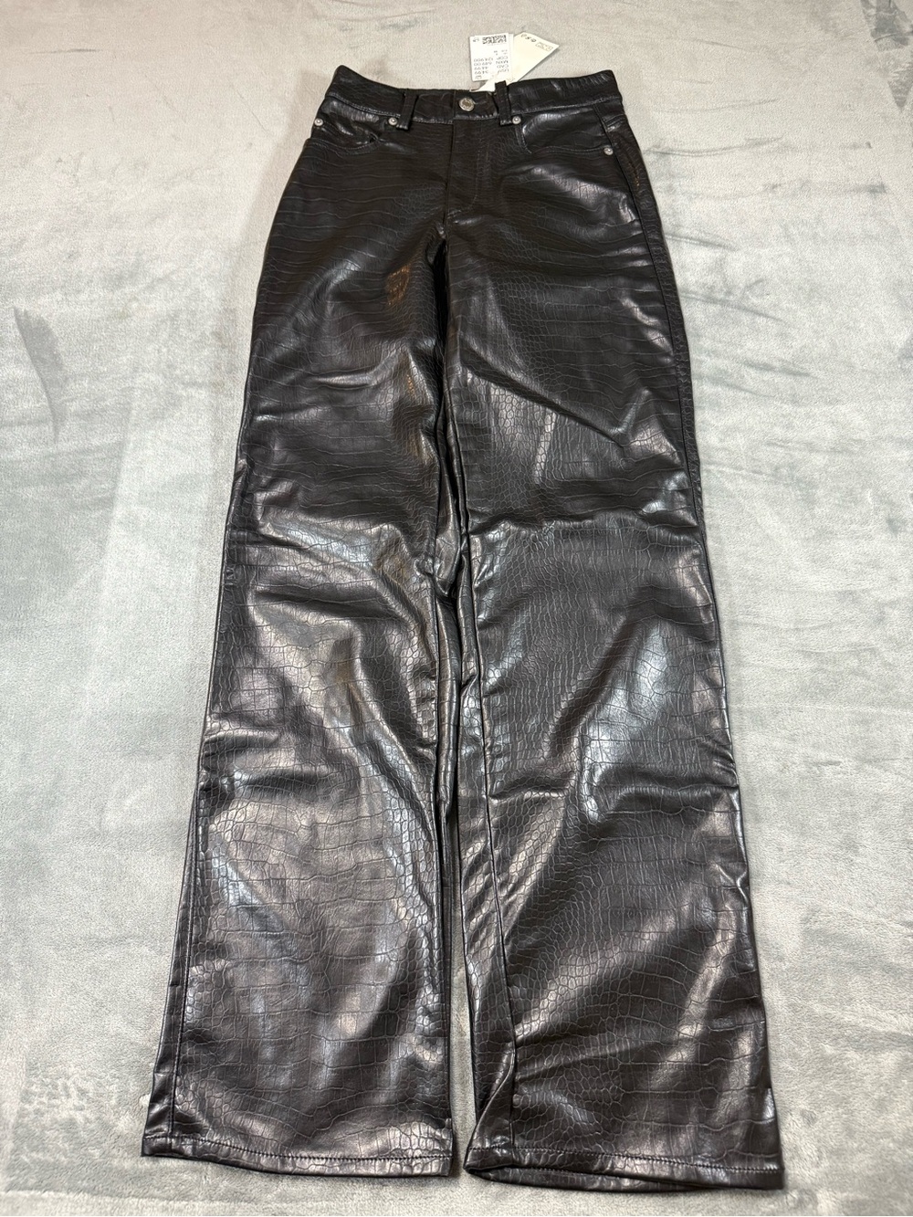 H&M Black Crocodile Pants Crocodile Pattern Faux Leather Pants Size 2 NWT